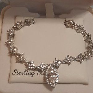 Sterling Silver created white sapphire necklace with adjustable length